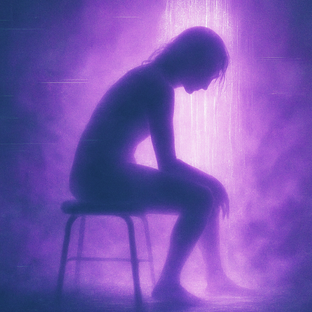 AI-generated digital illustration of a large purple tree with wide roots and branches, with silhouettes of people resting beneath, symbolising community, rest, and hope in chronic illness.