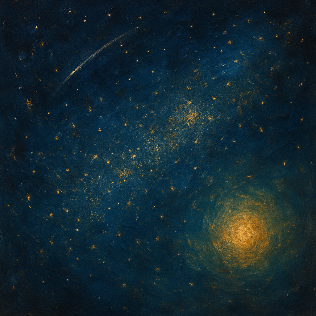 Star-filled night sky with golden constellations and a faint shooting star. AI-generated.