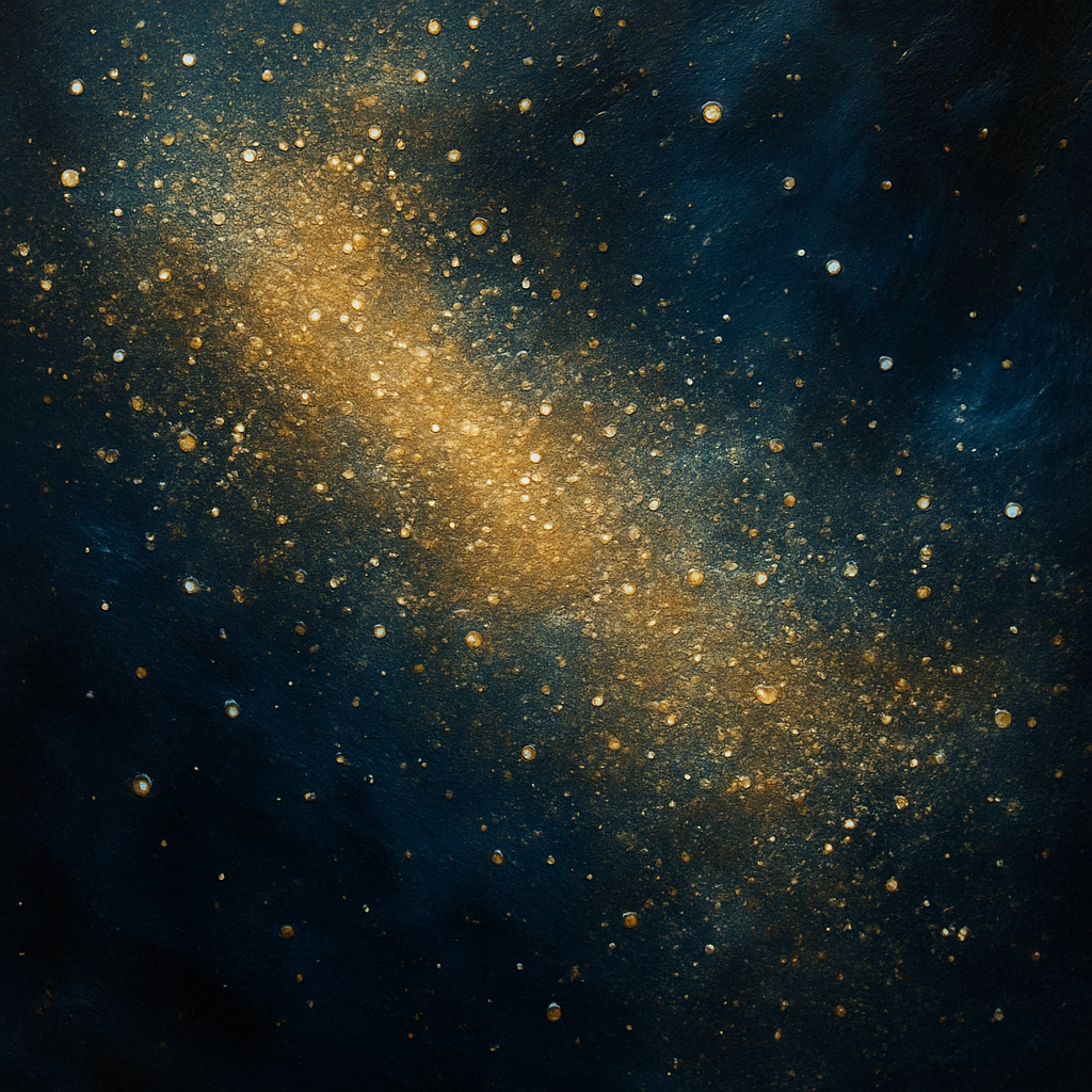 Golden stardust scattered across a deep blue cosmic sky, evoking the beauty of a meteor shower. AI-generated.